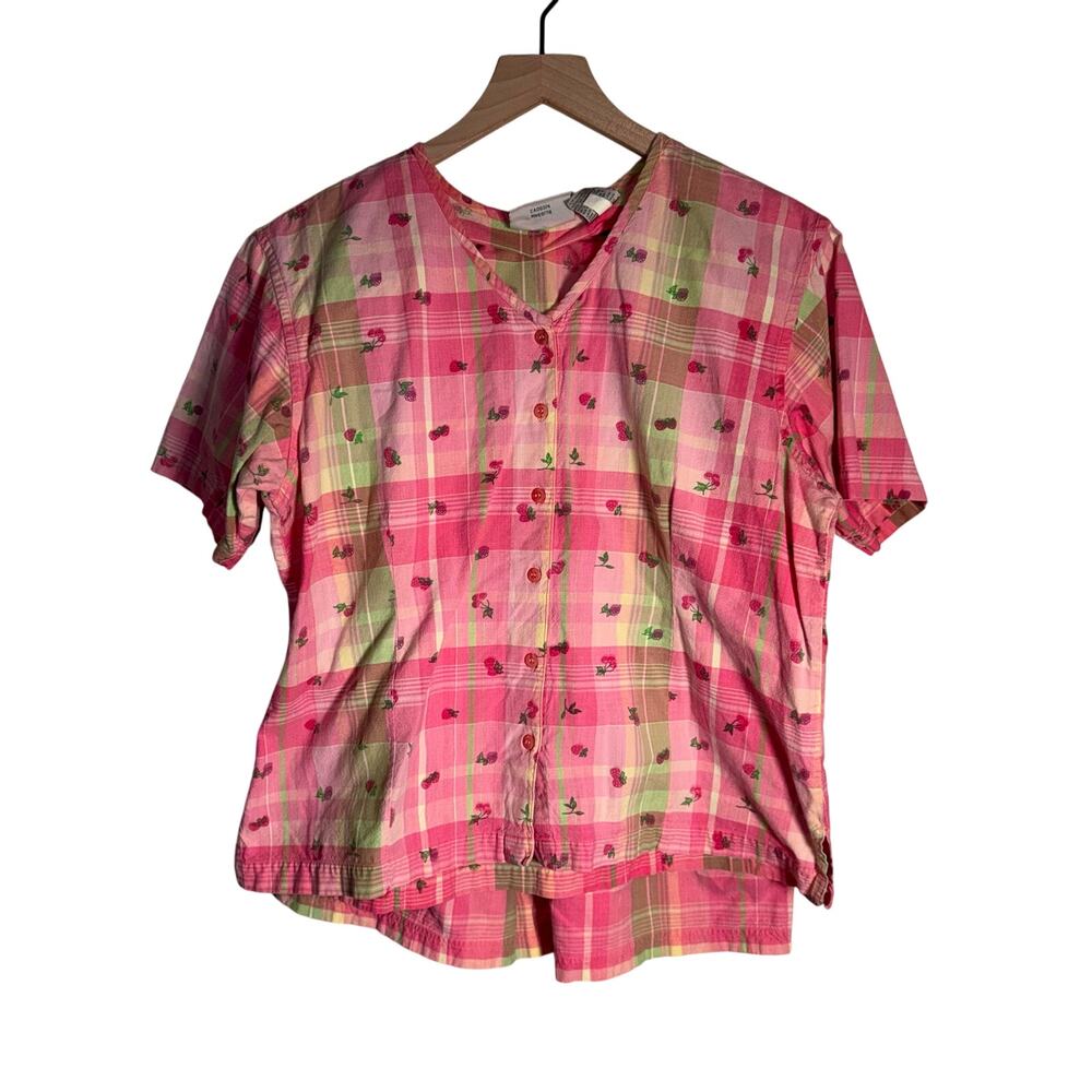 VINTAGE NORTHERN REFLECTIONS cottagecore plaid embroidered strawberry set L